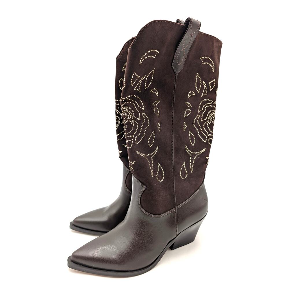 Jessica Simpson Zodra Embroidered Western Boots Women's Brown Size US8 EU38.5